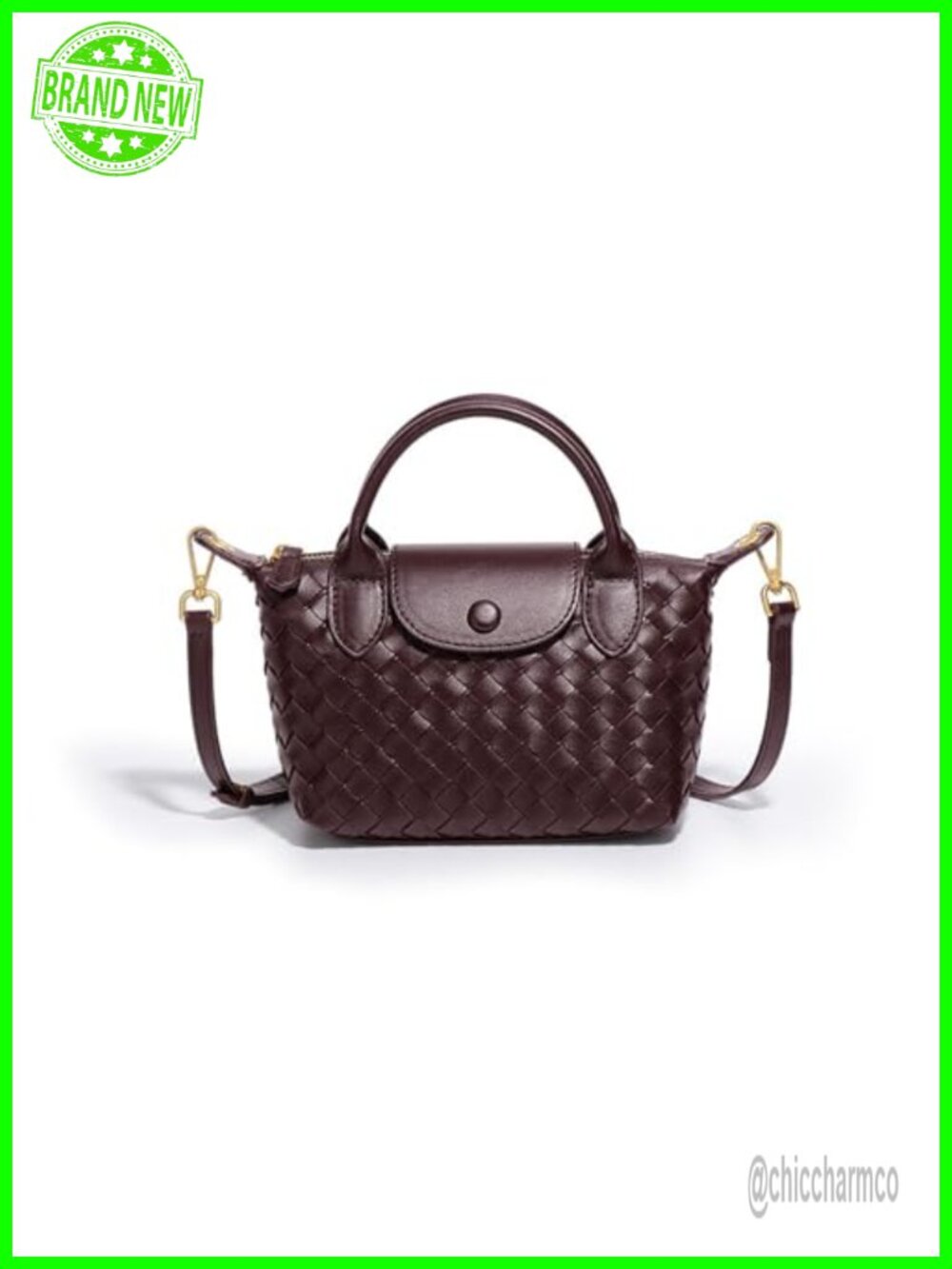 Woven Small Satchel Handbag Faux Leather Top Handle Purse